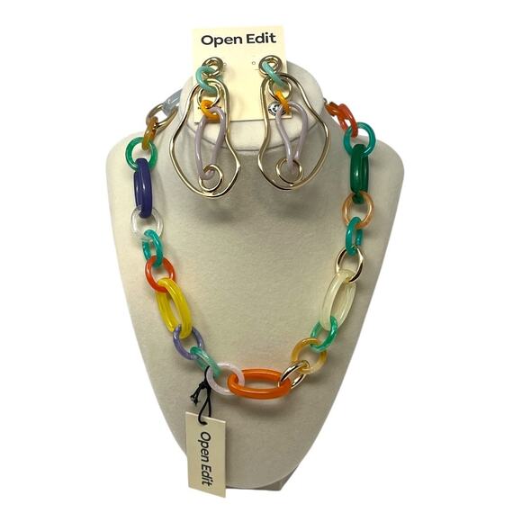Open Edit Multicolor Link Necklace & Earrings Set NWT - Picture 1 of 8